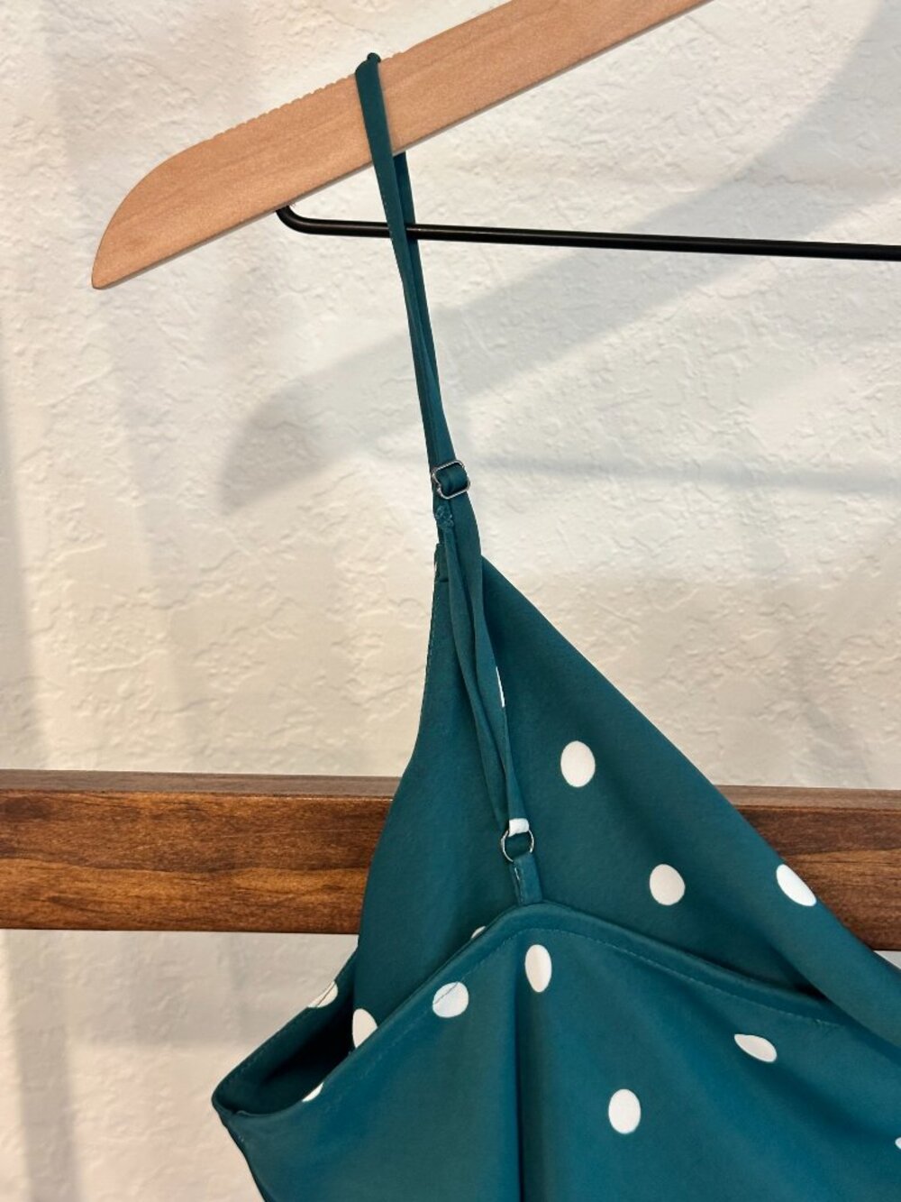 LOFT Teal Polka Dot Cowl Neck Cami Tank Medium Silky Adjustable Strap - Picture 6 of 9